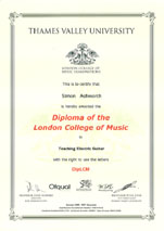 Diploma of the London College of Music in Electric Guitar Teaching